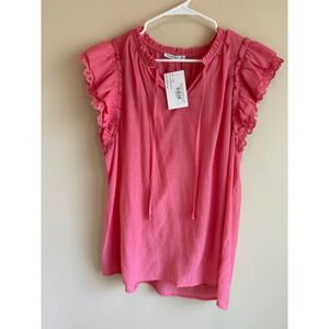 Staccato Pink Ruffle Eyelet Sleeve Blouse Top Large NWT